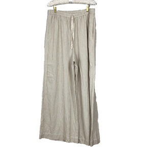 Max Studio London Lounge Pants Women's XL Linen Blend Wide Leg Striped Ivory
